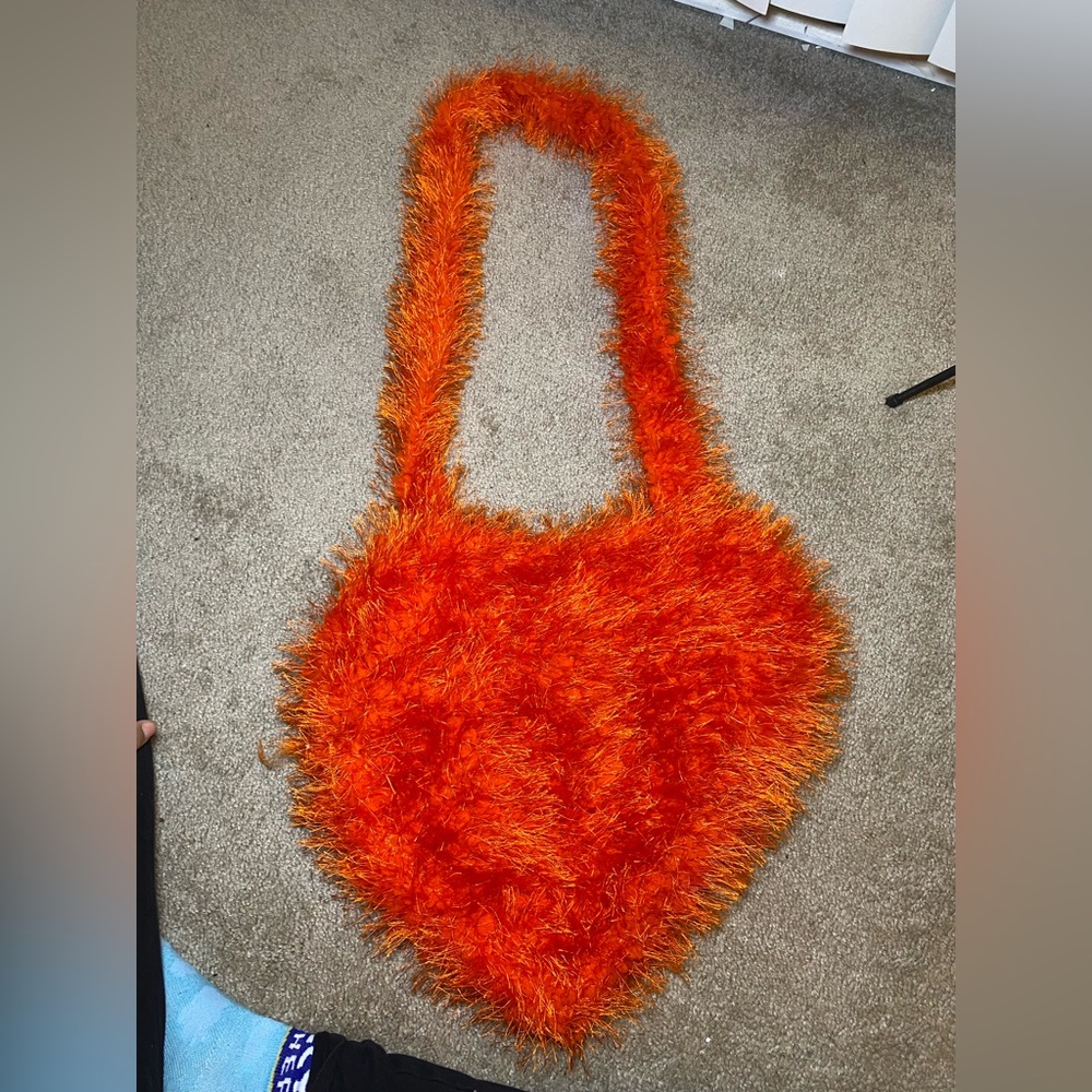 Fashion Nova heart shaped Orange Fuzzy Crossbody Bag